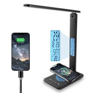 자이콜 데스크 램프 무선 충전기 LED USB 포트 터치 컨트롤 3가지 색상 모드 5가지 밝기 눈을 보호하는 테이블 침실 가정 사무실 블랙용 조명