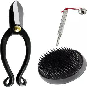 와자쿠라 일본산 초보자를 위한 이케바나 도구 키트 이케노보 가위 블랙 켄잔 홀더 클리너 꽃꽂이 세트