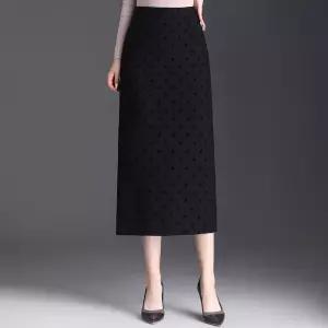 여사친 스커트 롱 가을 오피스룩 원턱 H라인 도트 오는 힙업 트임 무릎까지 데일리 일자 SPO마켓3