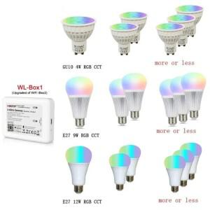 Miboxer 2.4G LED 전구 MR16 GU10 E14 E27 램프 4W 5W 6W 9W 12W CCT RGB+CCT 무선 와이파이 리모컨 Miligh
