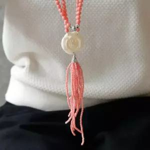 [제이로렌]바이데이지 산호 태슬 플라워 롱 목걸이 Bn0561