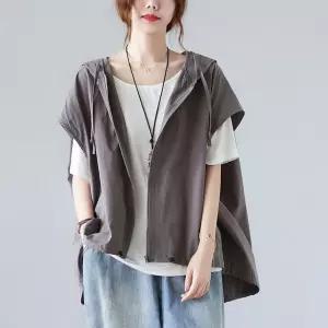 마요 여성조끼 조끼 마이너 후드 민소매 나시 루즈핏 가을 빅사이즈 캐주얼 코트 UNO3