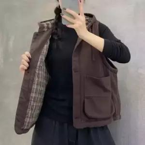 마요 면 캐주얼 보온 여성조끼 다운 민소매 조끼 후드 싱글 포켓 UNO1