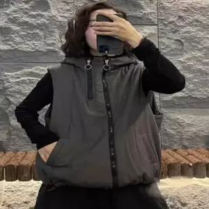 마요 면 캐주얼 여성조끼 후드 스트링 패딩 워머 조끼 밑단 집업 더블 UNO1