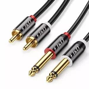 J D 1/4에서 RCA 케이블 금 도금 구리 쉘 헤비 듀티 2X6.35mm TS에서 듀얼 스테레오 오디오 인터커넥트