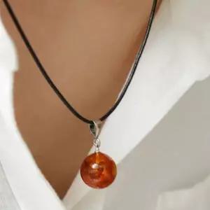 [제이로렌]바이데이지 호박 원석 레더 코드 목걸이 Bn0568