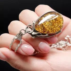 [제이로렌]바이데이지 호박 원석 아몬드 실버체인 목걸이 Bn0502