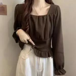 [옷은날개] 여성 스퀘어넥 프릴 소매 셔핑 긴팔 블라우스 셔츠