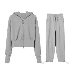 [골드스마일]와이드 밑단 스트링 팬츠 크롭 후드 세트 투웨이 지퍼
