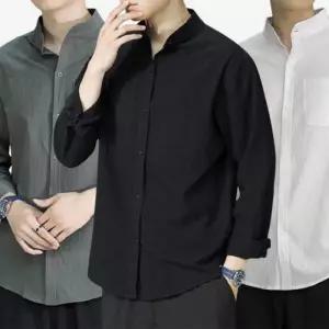 [아이에스이랩]봄 가을 슬림핏 린넨 긴팔 차이나카라 셔츠 I2SH012