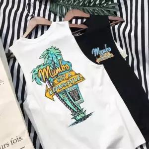 [아이에스이랩]썸머 야자수 백프린팅 그래픽 나시 (2color) I2TS082