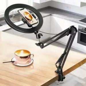 LED 셀카 링 라이트 폰 스탠드 접이식 암 서클 필 조절 가능한 사진 링라이트 비디오 유튜브 스트리밍용
