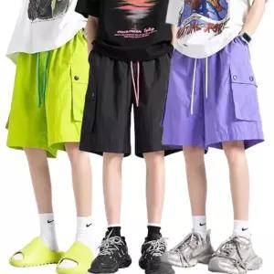 [아이에스이랩]여름 허리밴딩 비비드 버뮤다 카고 반바지 I5PT039