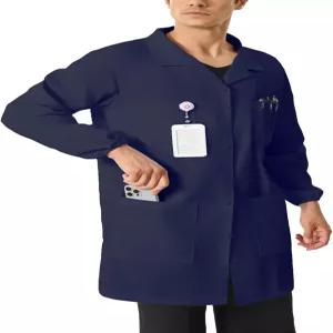 웰힌 남성용 랩코트 스냅 클로저 4포켓 탄력 커프스 전문 메디카스 긴팔 과학자 대학