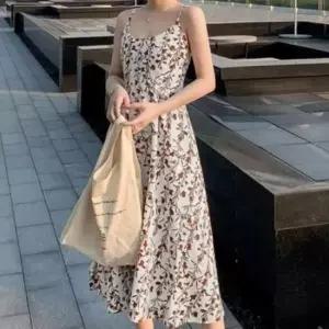 [SBD] 플레어 플로럴 디자인 롱 휴양지용 원피스 나시 여름 끈
