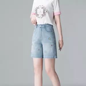 여친 데님 하계 자수 하이웨스트 와이드 반바지 얇은 A라인 숏팬츠 청반바지 러블리 다올2