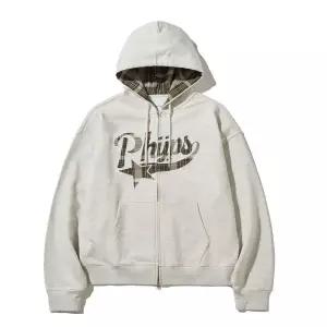 매장정품 PHYSICAL DEPARTMENT 체크 스타테일 엘보우 패치 후드집업_오트밀