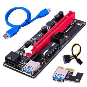 PCI-E 라이저 009S 1X 16x 익스텐더 E USB 듀얼 6핀 어댑터 카드 SATA 15핀(BTC 3.0 그래픽 카드용)