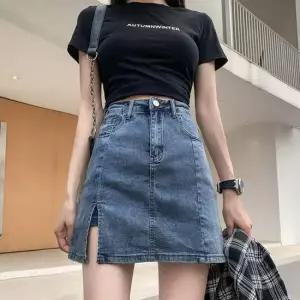 캐주얼무드 바지 치마가 붙어있는 여성 데님 치마바지