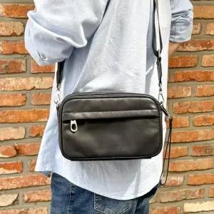 [옷자락]남성용 가죽 크로스백 지퍼핸들 탈착끈 블랙 클러치