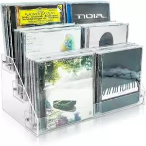 3Tier 투명 아크릴 CD 홀더 계단식 보관 랙 DVD/CD 디스플레이 및 비닐 레코드 스탠드 미디어 선반 정리를