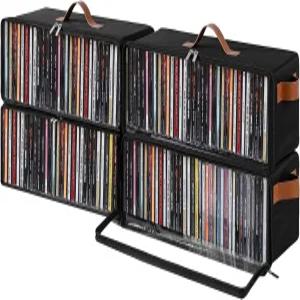 베비티오 클리어 전면 CD 보관함 4팩 상단 및 측면 손잡이가 있는 방진 지퍼형 케이스 홀더 총 140개