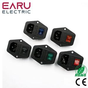 검정색 빨간색 10A AC 250V 3 터미널 전원 소켓 (퓨즈 홀더 포함) 로커 스위치  코드 입구 플러그