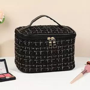 화장품 메이크업 트위드 손잡이 파우치 가방 블랙 다용도파우치