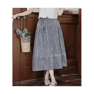 페브레로 여성여름스커트 스트라이프 빈티지 체크 스커트 여름 허리밴딩 슬림핏 미디 A라인 UNO2