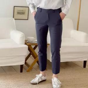 [옷자락]남자 스트라이프 히든밴딩 슬림 일자핏 스판 정장 바지