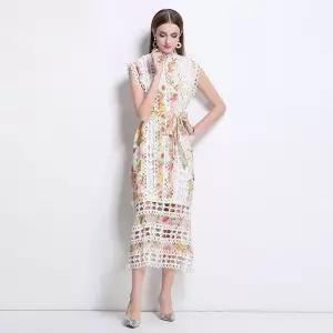 페브레로 스커트 하계 여성여름스커트 프렌치 궁중 펀칭 A라인 차이나넥 슬림핏 원피스1 UNO2