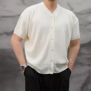 [옷자락]남성 머슬핏 여름 니트 브이넥 반팔 보카시 린넨 카디건