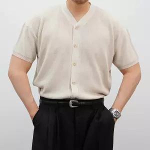 [옷자락]남자 머슬핏 여름니트 브이넥 반팔 보카시 린넨 가디건