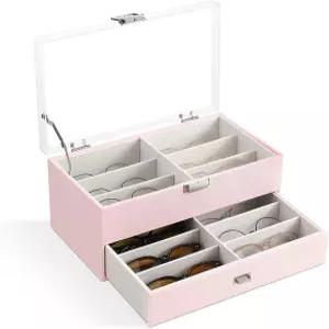 MoKo 디스플레이 가죽 선글라스 서랍 홀더 컬렉션 정리함 뚜껑이 있는 유리 케이스 투명