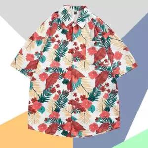 [옷자락]남성 휴가용 야자수 패턴 반팔 셔츠