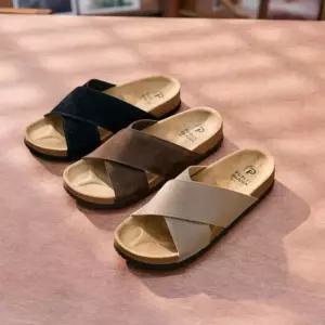 [옷자락]남자 여름 슬리퍼 무지컬러 크로스 가죽 낮은굽 샌들