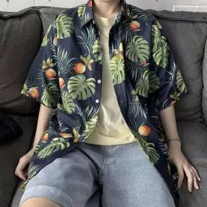 [옷자락]남자 휴양지 바캉스 야자수 꽃패턴 여유핏 반팔 남방