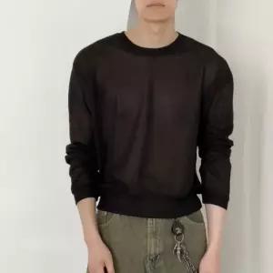 [옷자락]남자 여름니트 시스루 라운드넥 살안타템 긴팔 티셔츠