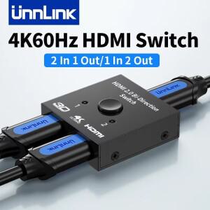 Unnlink 4K 60Hz HDMI 스위치 분배기 양방향 2 In 1 Out 비디오 PC xbox호환 플스호환/4/5 TV 박스-TV 프로
