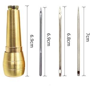 호환 가죽 바느질 키트 DIY 송곳 바늘 구리 핸들 세트 캔버스 텐트 신발 수리 도구 W/나일론 실