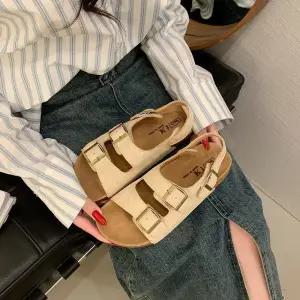 알마센 여성 스트랩 샌들 슈즈 소가죽 코르크 통굽 버켄 여름용 리얼 가죽 로마 슬리퍼 트렌드 ADOR2