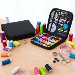 호환 스레드 바늘 가위 테이프 측정 버튼으로 바느질 키트 휴대용 여행 DIY 자수 세공 도구 세트