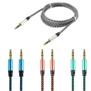 1m 나일론 잭 Aux 케이블 3.5mm ~ 오디오 남성-남성 Kabel 골드 플러그 자동차 코드 for iphone 호환 samsu