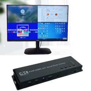 4K 4x1 HDMI KVM 멀티 뷰어 4 in 1 Out 쿼드  스위치 지원 PC Loptop 컴퓨터 용 USB 키보드 마우스