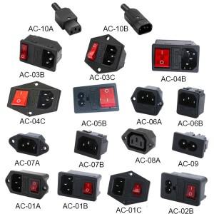 입구 플러그 핀 커넥터 3 IEC320 C14 전기 소켓 LED 250V 로커 스위치 황동 10A 퓨즈 컴퓨터 마운트 액세서