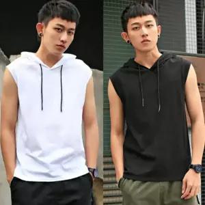 [옷자락]남성 운동복 이너 후드 스트링 민소매 티셔츠