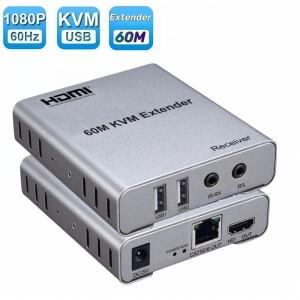 CAT5e Cat6 RJ45 이더넷 케이블 오버 60M USB KVM HDMI 익스텐더 1080P 오디오 비디오 송신기 수신기 신호