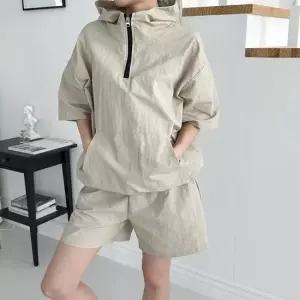 여자 여름 반팔 반집업 아노락 후드 상하의 세트 여성