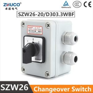 ZHUCO SZW26/LW26-20 D303.3 20A 3극 12 나사 방수 및 방진 밀봉 상자가 있는 범용 로터리 캠 전환 스위치