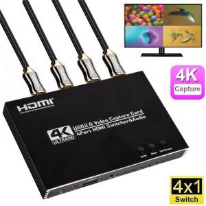 4in 1 out 쿼드 스크린 커팅 HDMI 비디오 캡처 카드 포트 스위치 USB 3.0 게임 멀티 채널 라이브 스트리밍
